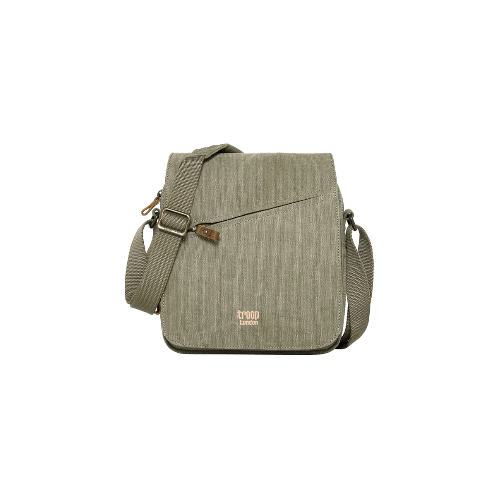 TROOP LONDON CLASSIC CANVAS ACROSS BODY BAG KHAKI Mulveys.ie