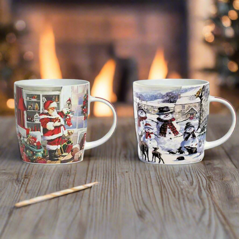 Newgrange Living Santa & Snowman Bone China Christmas Mugs Pair mulveys.ie nationwide shopping