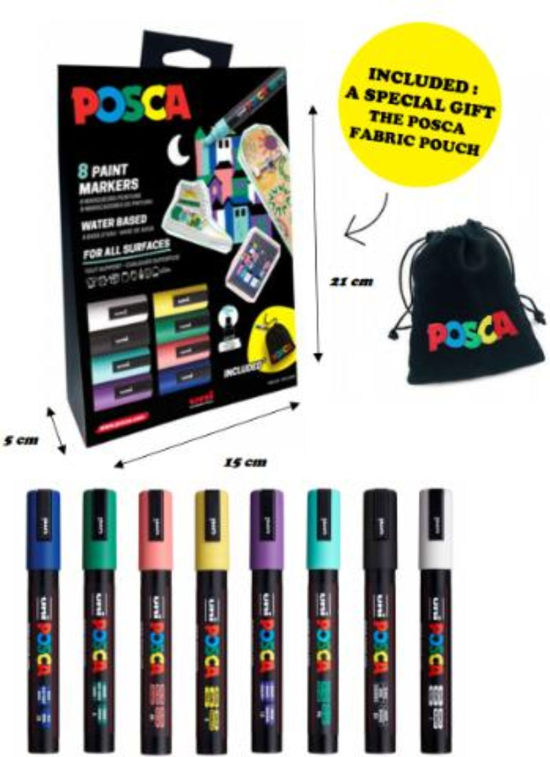 Posca paint markers 5M set of 8 with Free Bag. Mulveys.ie