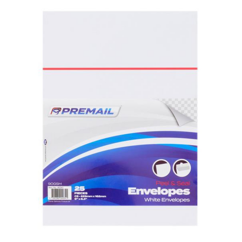 Premail Pkt.25 C5 Peel & Seal Envelopes - White  www.mulveys.ie  Nationwide Shipping