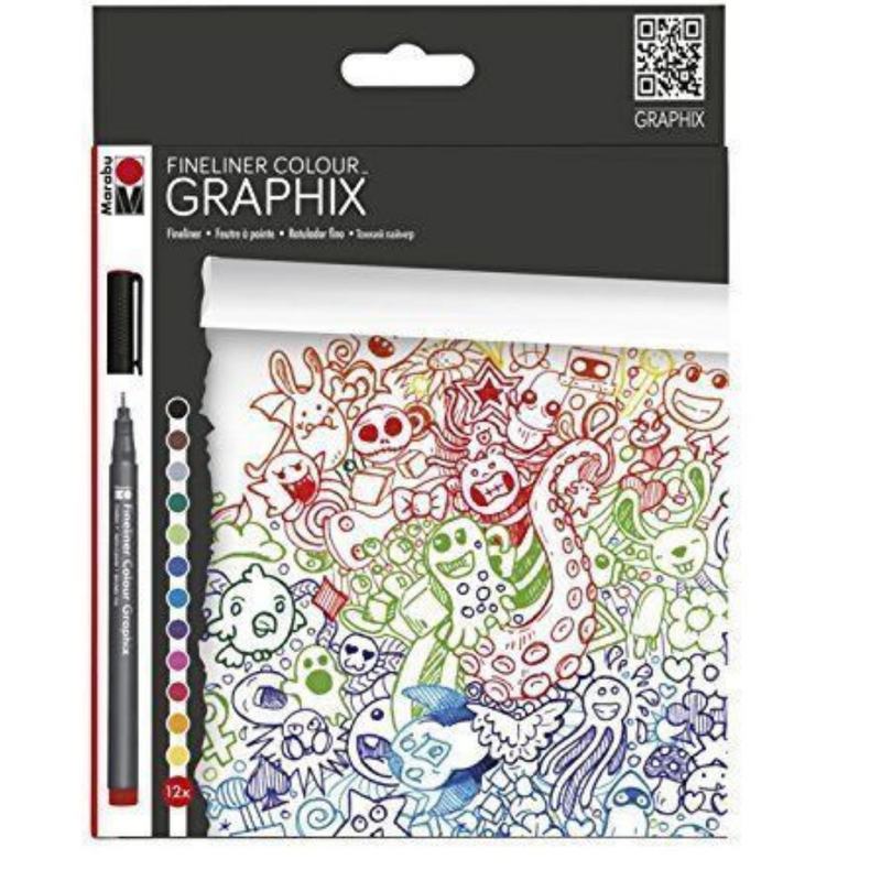 Marabu Colour Doodle Supreme Fineliner Drawing Colouring Set - 12 Colours mulveys.ie nationwide shipping