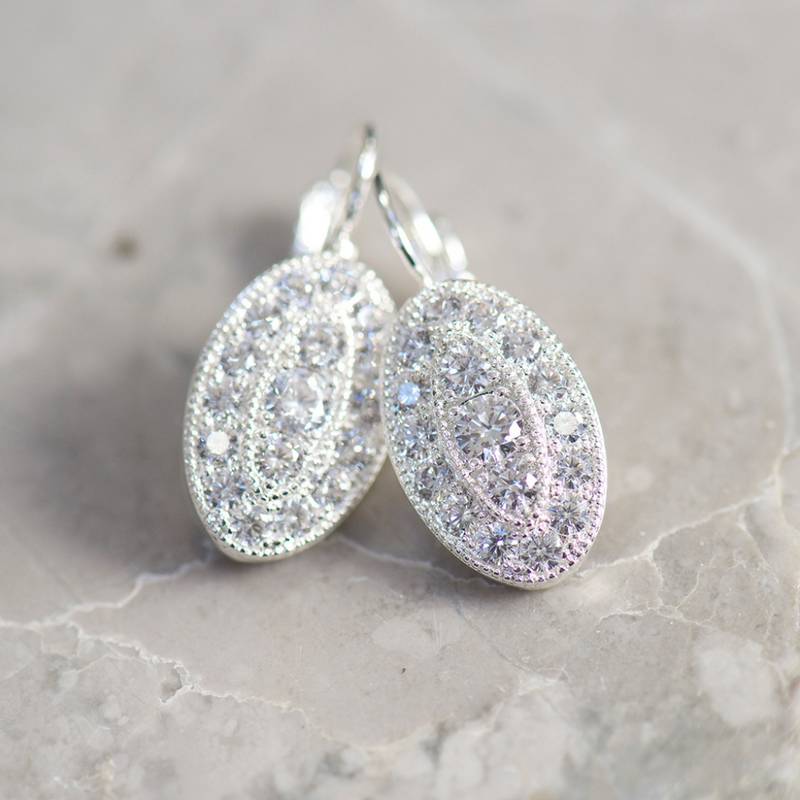 Newbridge Oval Earrings with Clear Stones mulveys.ie nationwide shipping