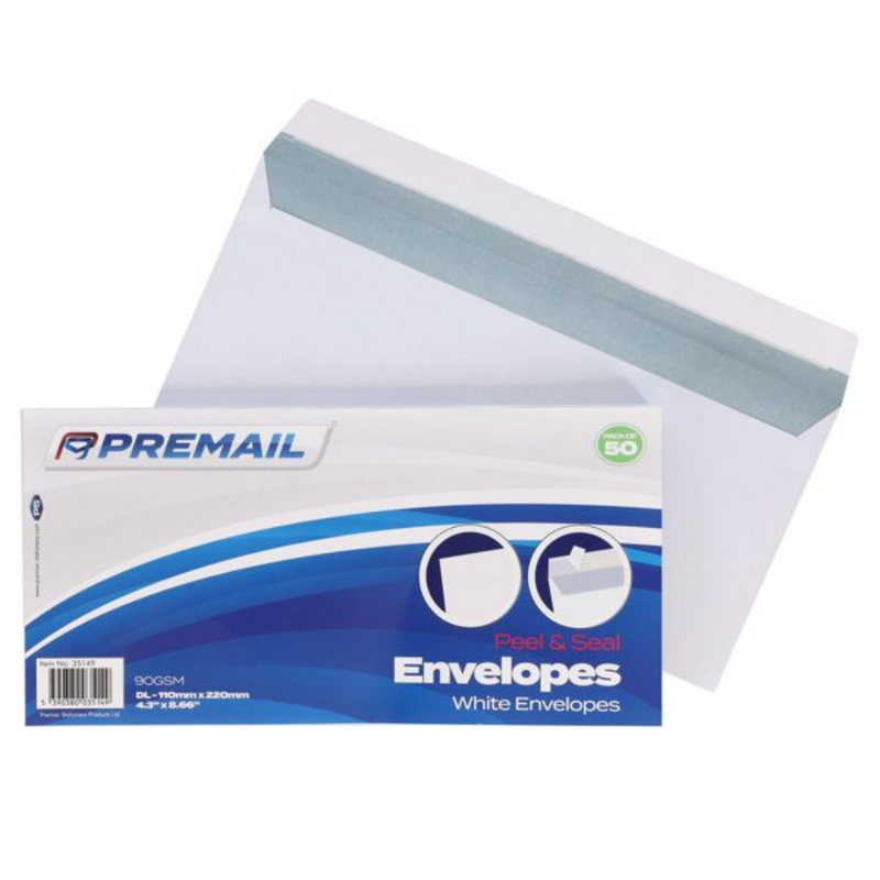 Pkt.50 Dl Peel & Seal Envelopes - White mulveys.ie nationwide shipping