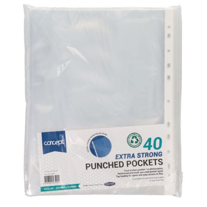 Concept Pkt.40 A4 Extra Strong Punched Pockets mulveys.ie nationwide shipping