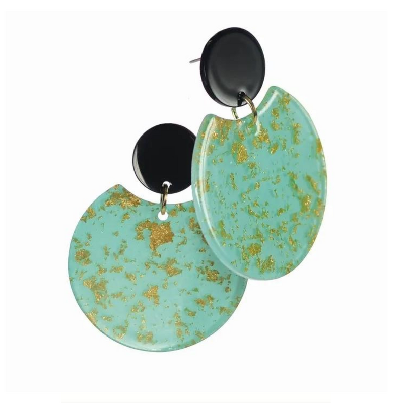 Hot Tomato  Gallery Moon Drops Acrylic - Aqua/Gold/Noir Earrings