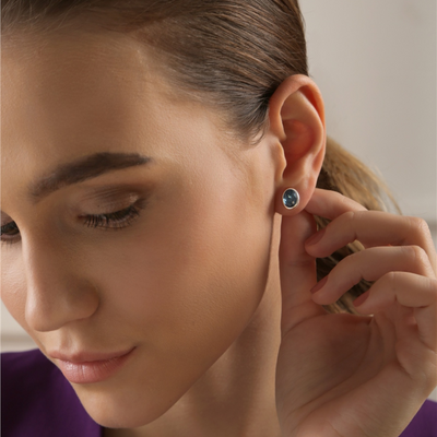 Newbridge  Dark Blue Stone Stud Earrings mulveys.ie nationwide shipping