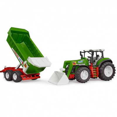 ROADMAX TRACTOR WITH FRONT LOADER AND TRAILER 03452 BRUDER