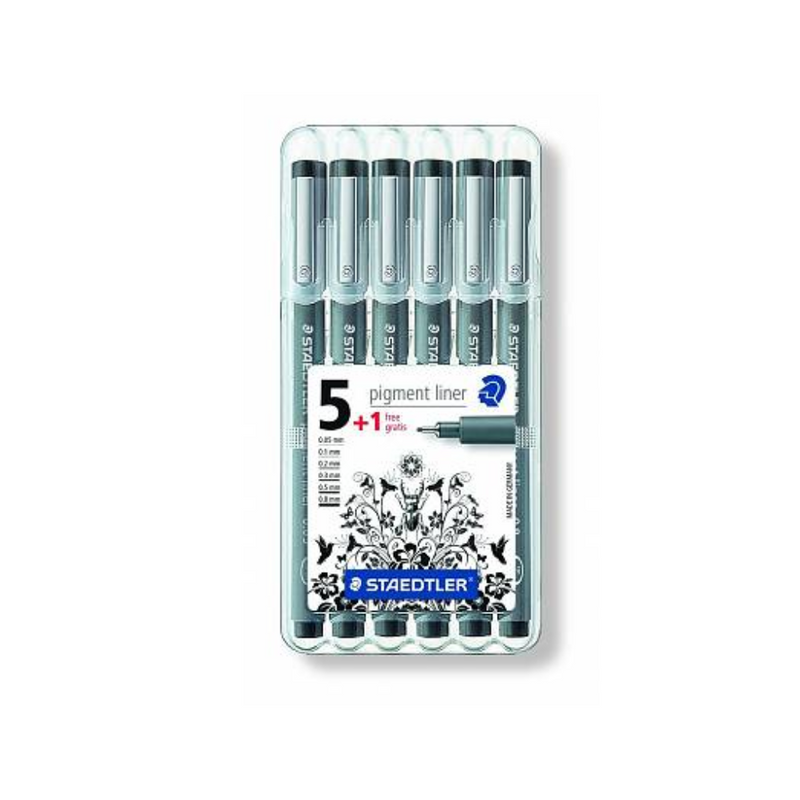 Staedtler Pigment Liner Assorted Width Black (Pack of 6)