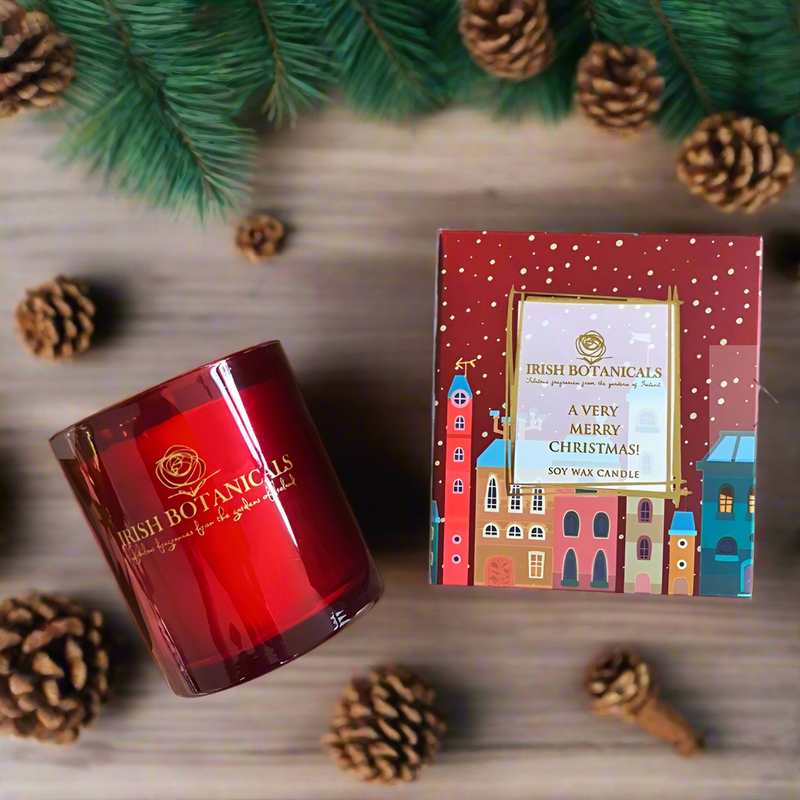 Irish botanicals very merry Christmas candle Mulveys.ie