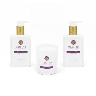 UNWIND-RELAXING BODYWASH WITH CANDLE  SET