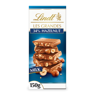 Lindt LES GRANDES Milk Hazelnut Bar 150g Mulveys.ie