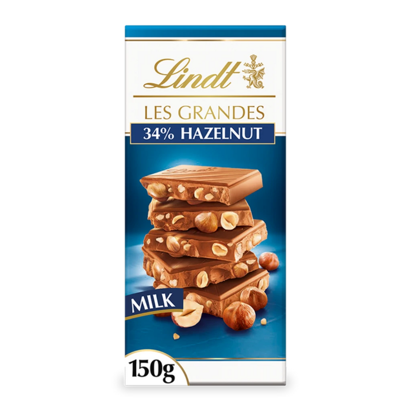 Lindt LES GRANDES Milk Hazelnut Bar 150g Mulveys.ie